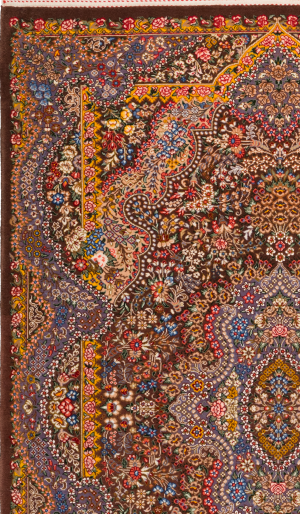 Handwoven Finewool Brown Persian Rug Qom | 159×104 cm | Floral Pattern