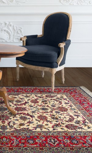 Handmade  Persian Fine Wool Cream Rug Isfahan |225×149 cm| Palmetto Flower Pattern 