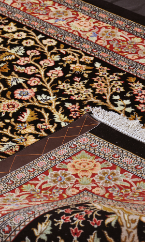 Handmade Finewool Black Persian Rug Qom | 157×103 cm | Tree design 