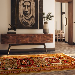Runner Persian Bakhtiari Beige rug | 390×89 | Medallion Floral pattern