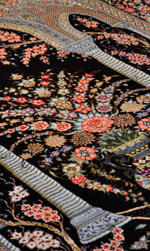 Handmade Rug In Super Fine Wool & Brown Color Qom | 154×102 cm | MEHRAABY(Altar design)