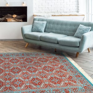 Handmade Finewool Red and Blue Persian rug Qom | 145×100 cm | Paisley Pattern (Botteh Design) 