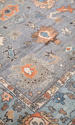 Handmade Wool Sultanabad Grey and Blue Persian Rug | 313×198 cm | Imaginary Design 