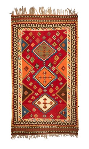 Handmade Rug In Wool Kilim FARS/SHIRAZ | 258×143 cm | SHAAH ABBAASY(Palmette flower) Pattern 