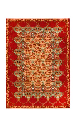Handmade Wool Vegetable Dyed Red Persian Rug Isfahan | 306×216 cm | Tree design pattern