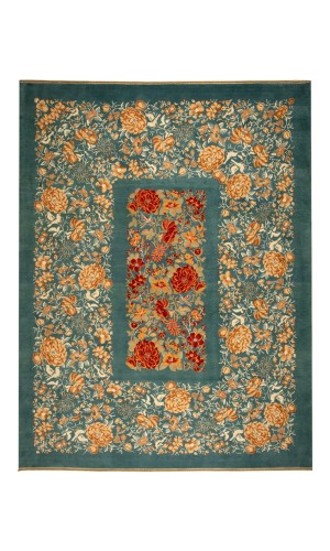 Wool Green Persian Rug Isfahan | Area rug | Floral Pattern