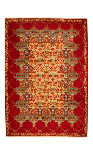 Handmade Rug Wool & Red Color Vegetable Dyed Isfahan | 306×216