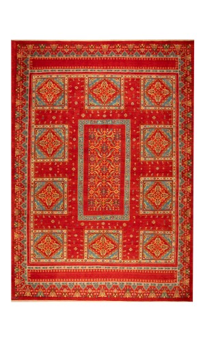 Handmade Wool Red Persian Rug Isfahan | 303x216 cm | Panel Design