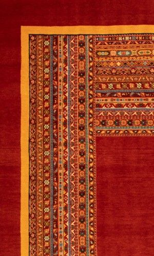 Handmade Wool Red Modern Design Rug | 253×165 cm | Foruzan Carpet - Isfahan 