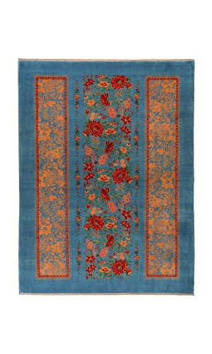 Handwoven Wool Blue Persian Qashqai Rug | 256×195cm | Floral   