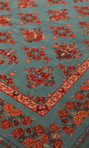 Wool blue floral rug Qashqai | 355cm ×254cm | AFSHAAN(Curved design) 