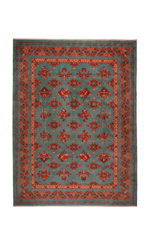 Wool Blue Floral Rug Qashqai | 355cm ×254cm | AFSHAAN(Curved design)  