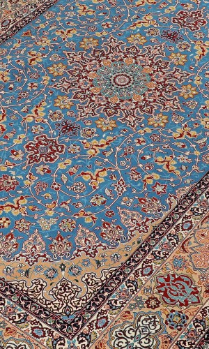 Luxury Blue superfine wool rug ISFAHAN | 244×15 cm |SEIRAFIAN BRAND