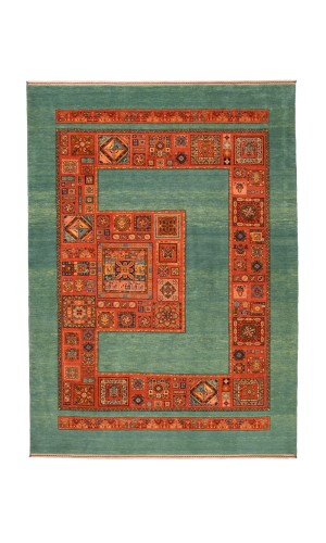 Persian Wool Green Rug| 209×148 cm | Geometrical Pattern