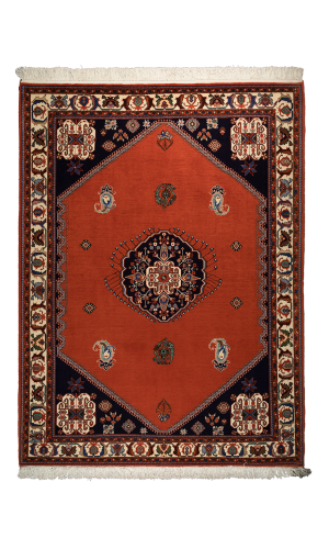 Handmade Wool Red Persian Qashqai Rug | 210×154 cm | Medallion Pattern 