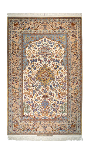 Handmade  Fine Wool Cream Persian Rug Isfahan | 242×153 cm | Mix of two or more designs