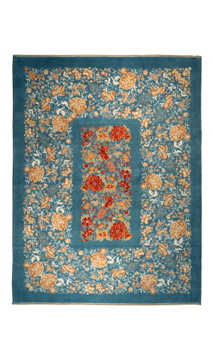 Wool Blue Persian Rug Isfahan | Area Rug | Floral Pattern 