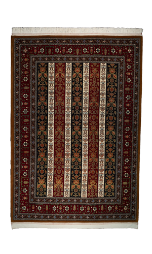 Handmade Rug in Super Fine Wool & Red Base color Qom (239×161 cm)