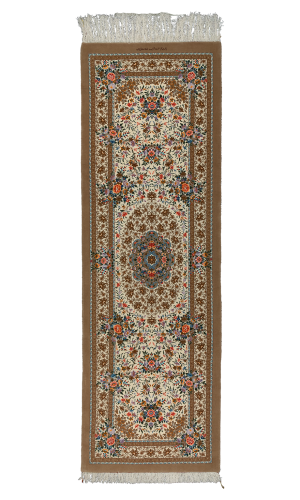 Handmade Runner  Rug in Super Fine Wool & Cream Base color Qom | 296×95 cm | SHAAH ABBAASY(Palmette flower)