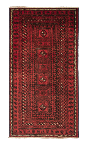 Handmade Rug In Wool & Red color Razavi Khorasan | 226×120 cm |  HENDESY(Geometrical)