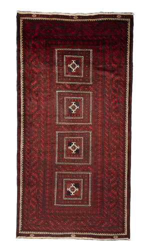 Handmade Rug In Wool & red base color Razavi Khorasan | 241×120 cm | HENDESY(Geometrical)