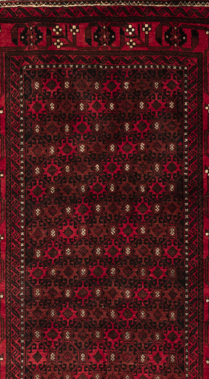 Handmade Rug In Wool & red base color Razavi Khorasan | 194×98 cm | HENDESY(Geometrical)
