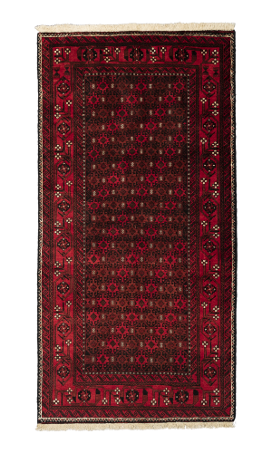 Handmade Rug In Wool & red base color Razavi Khorasan | 194×98 cm | HENDESY(Geometrical)