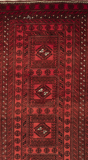 Handmade Rug In Wool & red base color Razavi Khorasan | 237×120 cm | HENDESY(Geometrical) 