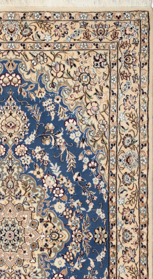 Handmade Rug in Wool & Blue color Nain Isfahan | 169×106 cm | SHAAH ABBAASY(Palmette flower)
