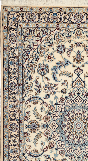 Handmade Rug in Wool & Cream color Nain Isfahan | 159×106 cm | SHAAH ABBAASY(Palmette flower)  