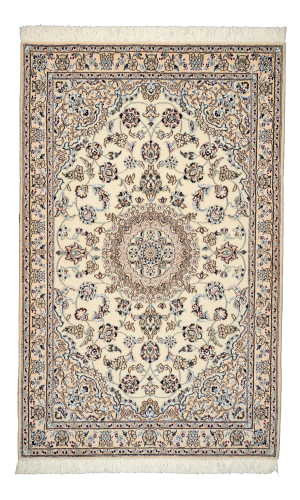 Handmade Rug in Wool & Cream color Nain Isfahan  | 155×100 cm | SHAAH ABBAASY(Palmette flower)  