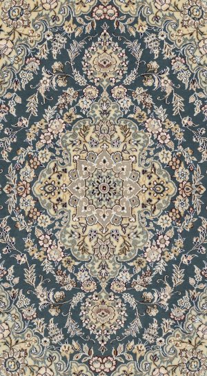  Handmade Rug in Wool & Green color Nain Isfahan | 152×101 cm | SHAAH ABBAASY(Palmette flower)
