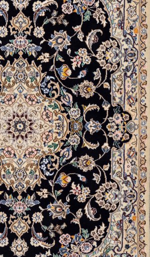 Handmade Rug in Wool & Dark Blue color Nain Isfahan | 165 ×107 cm | SHAAH ABBAASY(Palmette flower)