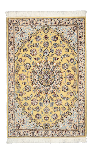 Handmade Rug In Wool & Yellow color Naeen Isfahan | 120 × 80 cm