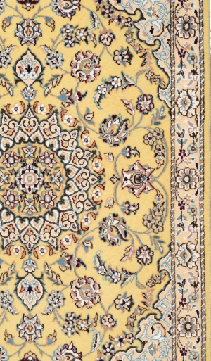 Handmade Rug in Wool & Yellow color Nain Isfahan | 120 × 80 cm | SHAAH ABBAASY(Palmette flower)