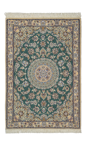 Handmade Rug In Wool & Green color Naeen Isfahan | 117 × 80 cm