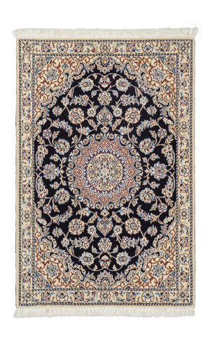 Handmade Rug In Wool &Dark Blue color Naeen Isfahan (119 × 79 cm)