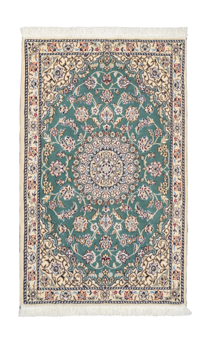 Handmade Rug In Wool & Green color Naeen Isfahan | 122 × 78 cm