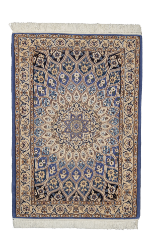 Handmade Rug In Wool & Blue color Naeen Isfahan | 113×79 cm 