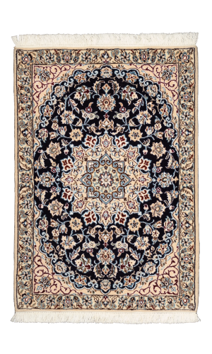 Naeen Rug In Wool & Dark Blue color Isfahan | 90 × 60 cm