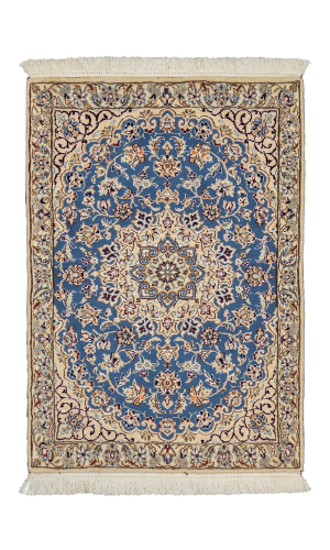 Naeen Rug In Wool & Blue color Isfahan | 90×62 cm 