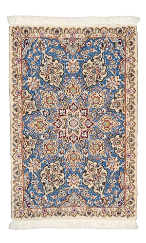 Handmade Rug In Wool & Blue color Naein Isfahan (93×61 cm)