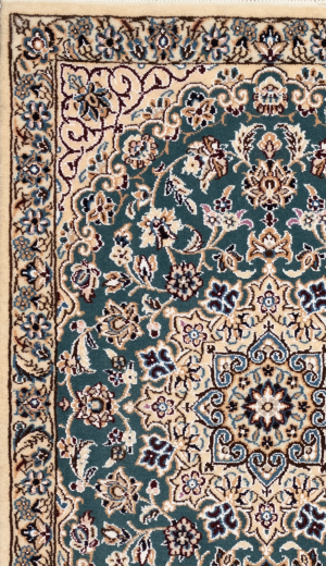 Handmade Rug In Wool & green color Naee Isfahan (90×61 cm)