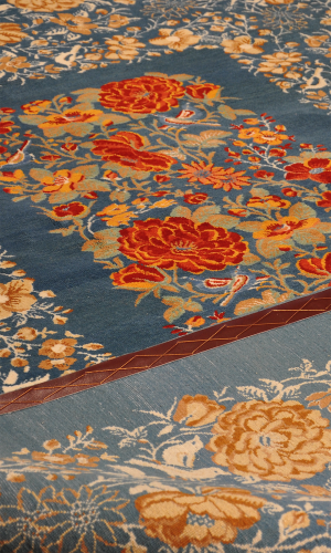 Handmade Wool Blue Persian Rug Vegetable Dye Isfahan | 250×191 cm | Floral Pattern 
