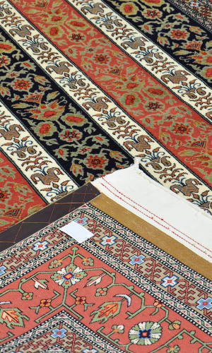 Handmade Rug in Super Fine Wool & Copper Base color Qom| 236×162 cm |MOHARRAMAAT(Striped line design)