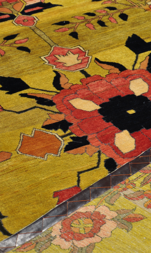 Handmade Rug In Wool & Gold Color Chaharmahal And Bakhtiari |235×157 cm| SHAAH ABBAASY(Palmette flower)