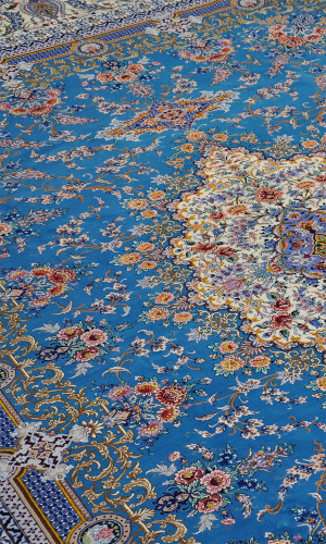 Persian Silk Blue Rug Isfahan | 367×261 cm | Palmetto flower