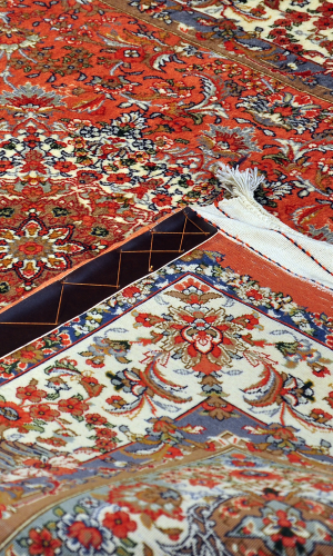 Handmade Rug In Super Fine Wool & Copper Color Qom | 155×112 cm | SHAAH ABBAASY(Palmette flower)