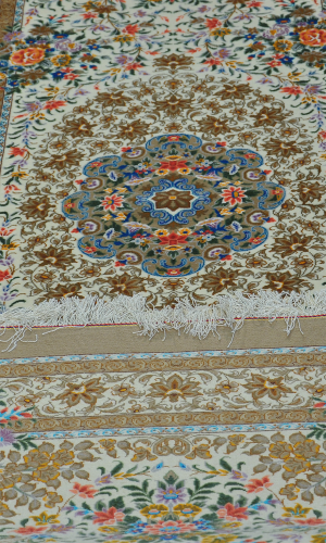Handmade Runner  Rug in Super Fine Wool & Cream Base color Qom | 296×95 cm | SHAAH ABBAASY(Palmette flower)