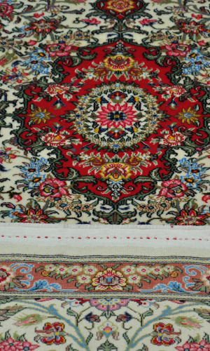 Handmade Runner Rug in Super Fine Wool & Cream Base color Qom | 232×75 cm | SHAAH ABBAASY(Palmette flower)